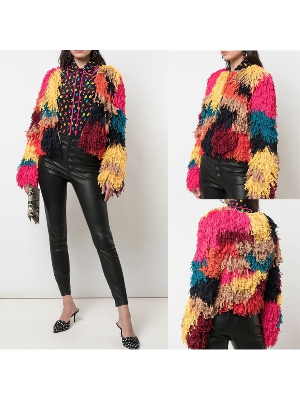 Alice + Olivia Multicolor Fringe Teddy Jacket in multicolor fringe.  Coachella - Picture 4 of 11